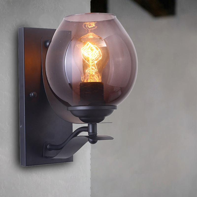 Siopsrl| A light wall lamp with ball shade gray glass industrial café lighting fixture in black