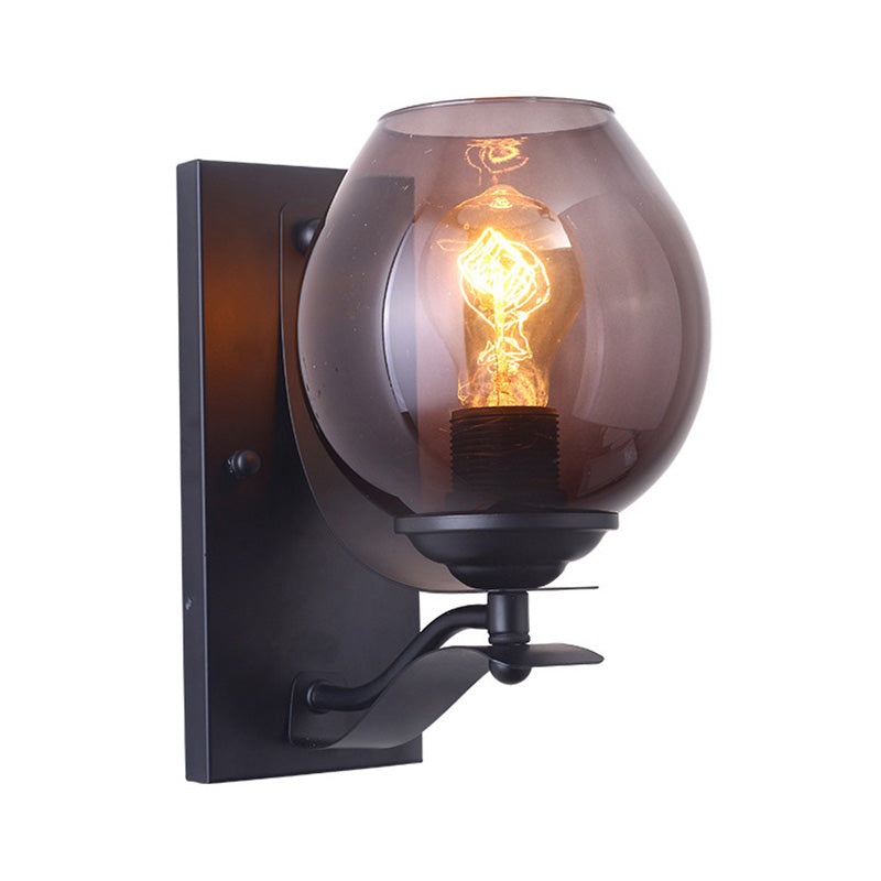 Siopsrl| A light wall lamp with ball shade gray glass industrial café lighting fixture in black