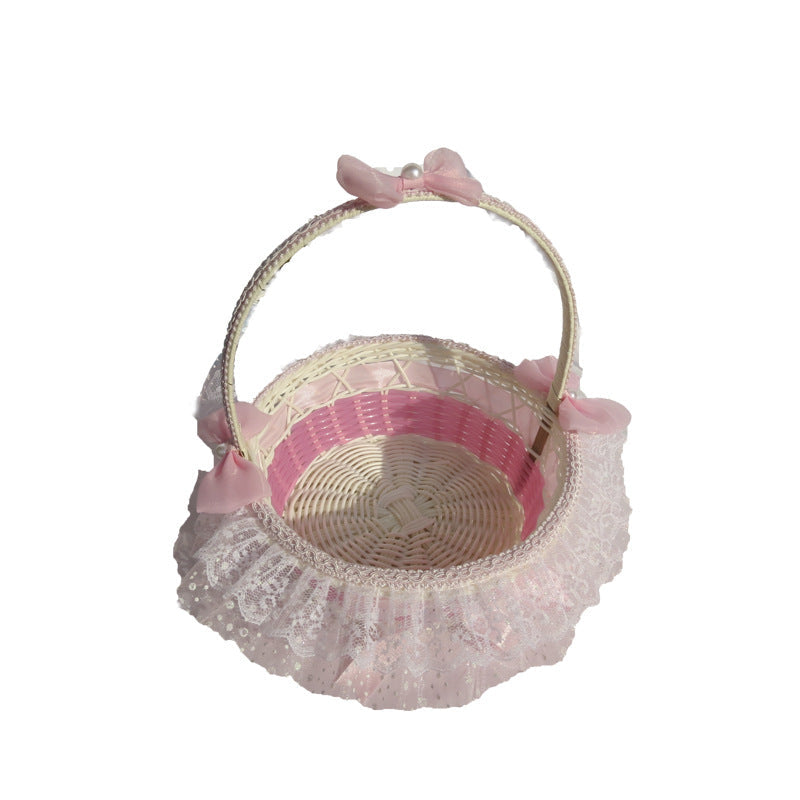 Decorative Lace Trimmed Wicker Basket Siopsrl