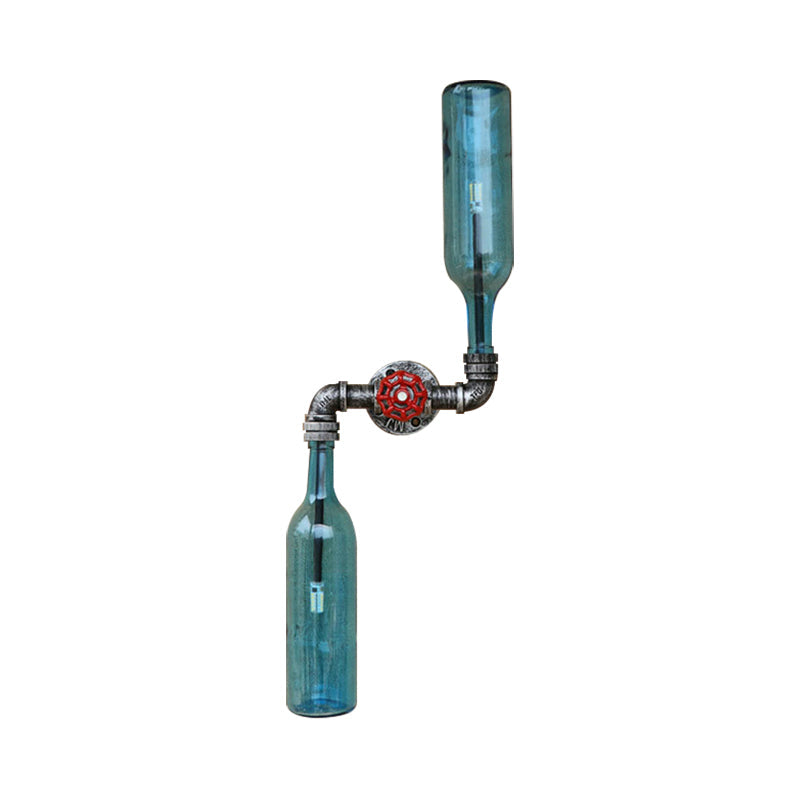 Siopsrl| Glass Gray/Blue Wall Light Wine Bottle 2 Lights Industrial Style Wall Mount Light for Living Room