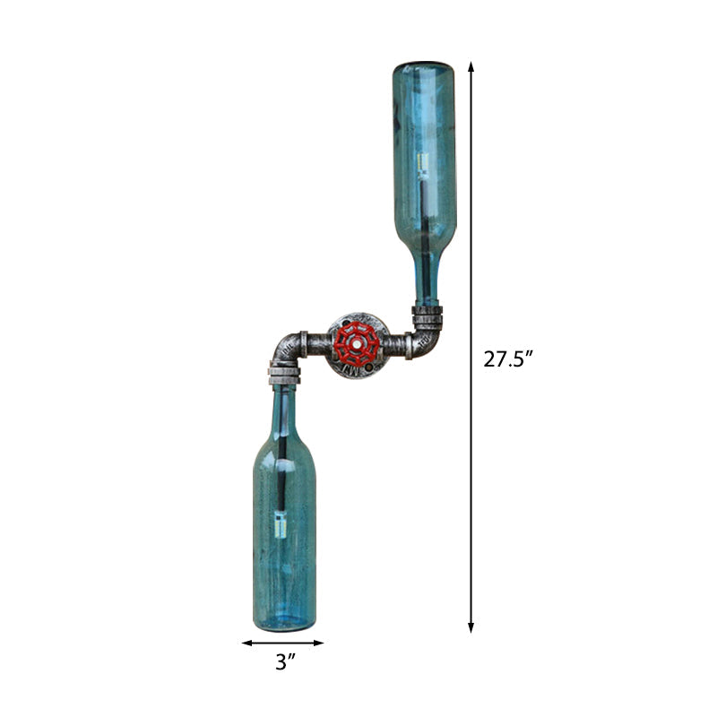 Siopsrl| Glass Gray/Blue Wall Light Wine Bottle 2 Lights Industrial Style Wall Mount Light for Living Room