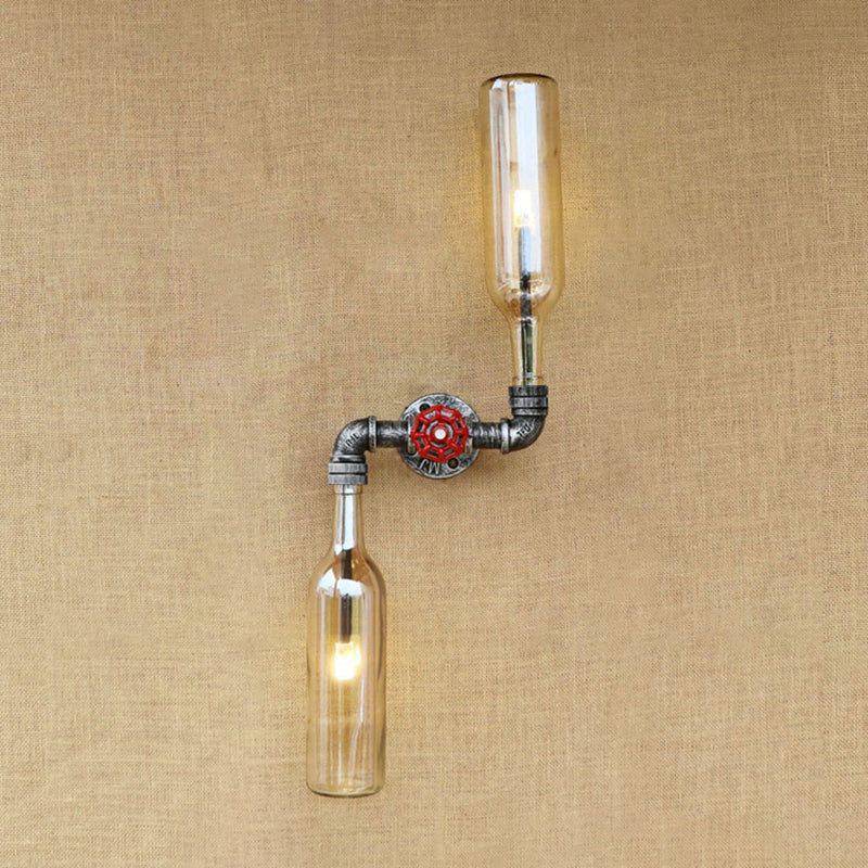 Siopsrl| Glass Gray/Blue Wall Light Wine Bottle 2 Lights Industrial Style Wall Mount Light for Living Room