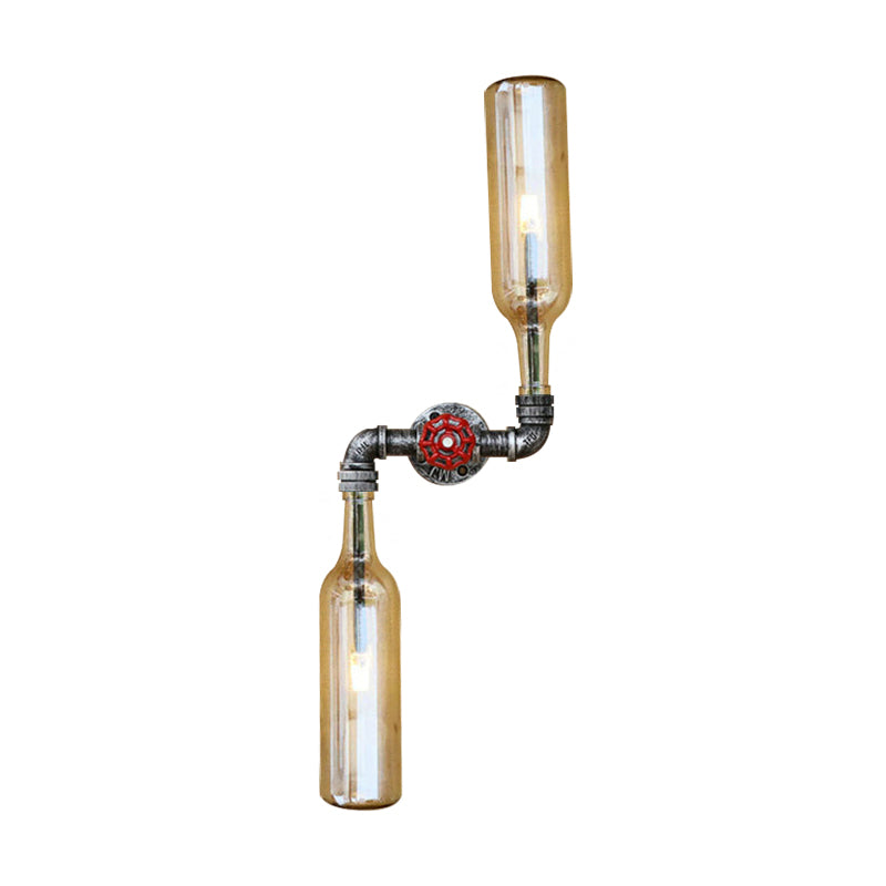 Siopsrl| Glass Gray/Blue Wall Light Wine Bottle 2 Lights Industrial Style Wall Mount Light for Living Room