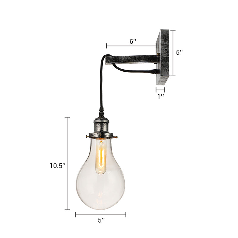 Siopsrl| Black Bulb Shade Wall Light Industrial Clear Glass 1 Light Living Room Wall Lights Fixture