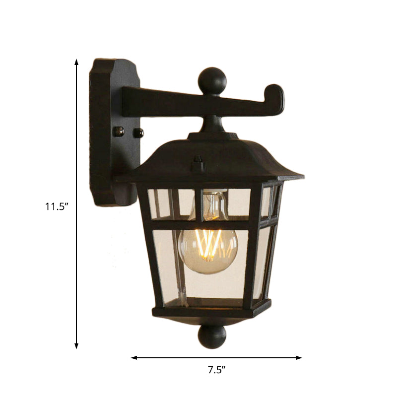 Siopsrl| Lantern Clear Glass Wall Hanging Lamp Industrial Single Bulb Veranda Wall Light in Black