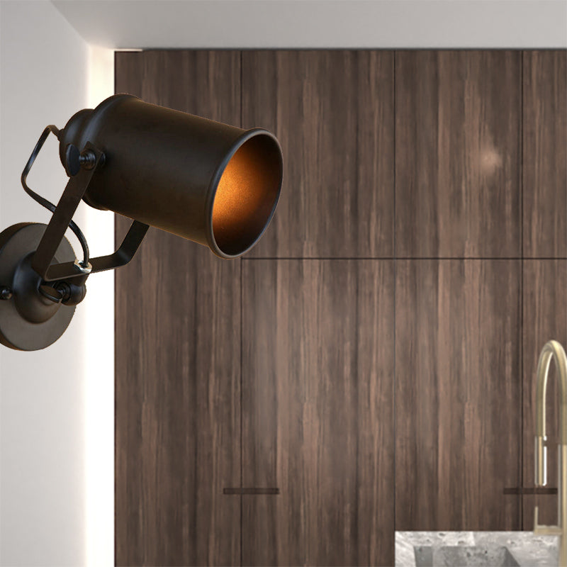 Siopsrl| Cylinder Metallic Wall Light Antique Style 1 Light Living Room Wall Mounted Light in Black/Rust