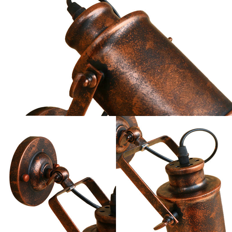 Siopsrl| Cylinder Metallic Wall Light Antique Style 1 Light Living Room Wall Mounted Light in Black/Rust