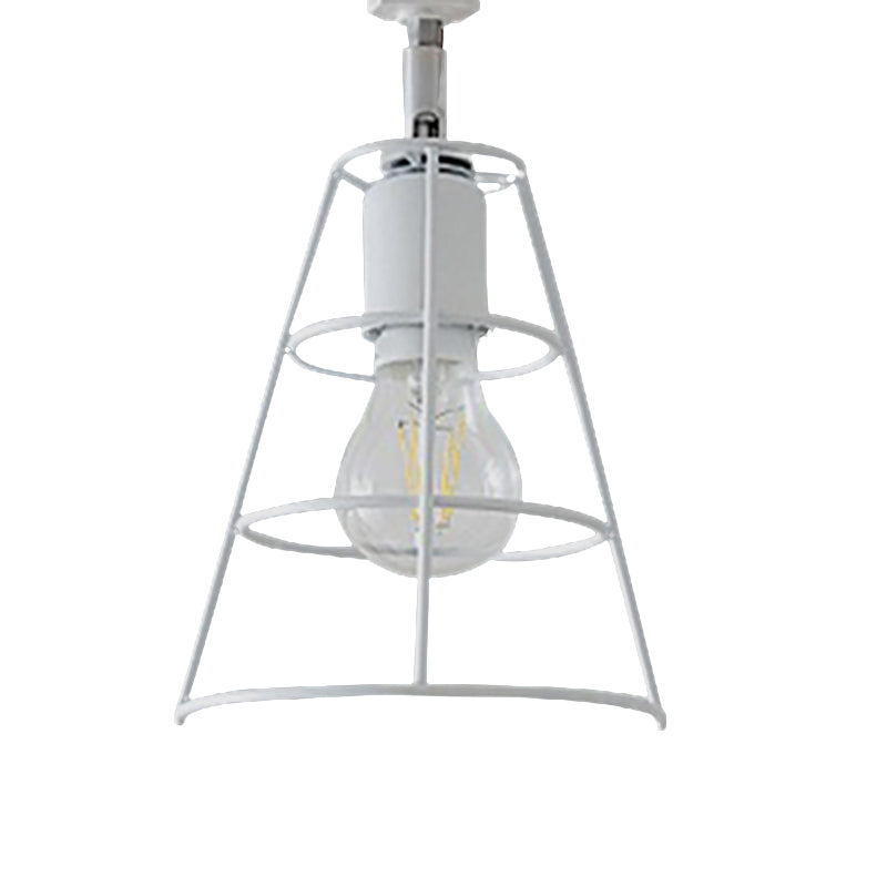 Siopsrl| Vintage Style Conic Cage Wall Lamp with Curved Arm 1 Light Metal Wall Lamp in Black/White