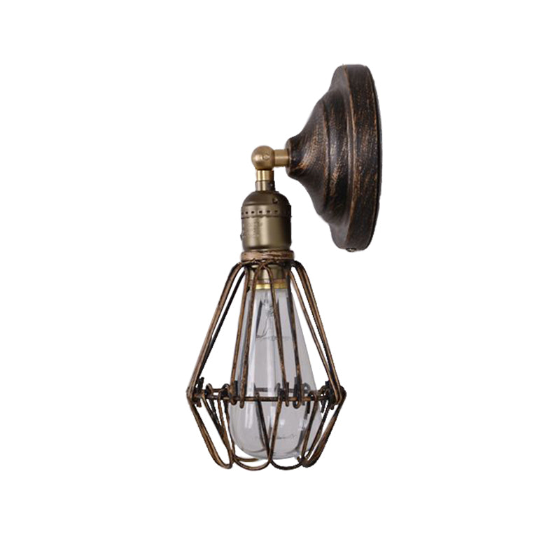 Siopsrl| 1 Light Bulb Wire Cage Wall Light Country House Style Stylish Antique Brass Wrought Iron Wall Light Lighting for Restaurant