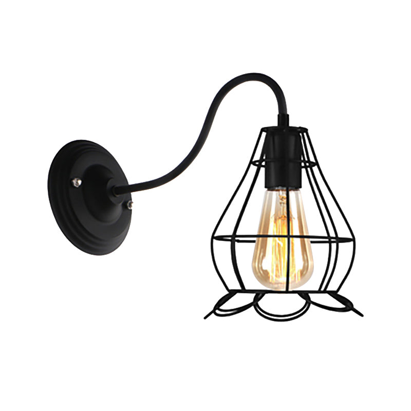 Siopsrl| Black 1 Head Wall Lamp Vintage Industrial Metal Bottle/Rectangular Wall Light Wall Lamp with Wire Frame for Café