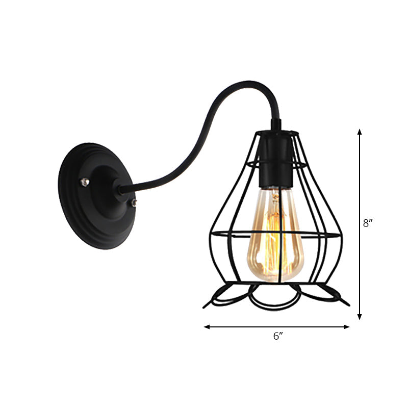 Siopsrl| Black 1 Head Wall Lamp Vintage Industrial Metal Bottle/Rectangular Wall Light Wall Lamp with Wire Frame for Café
