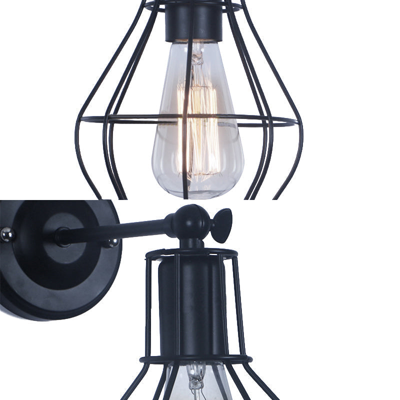Siopsrl| Black 1 Head Wall Lamp Vintage Industrial Metal Bottle/Rectangular Wall Light Wall Lamp with Wire Frame for Café