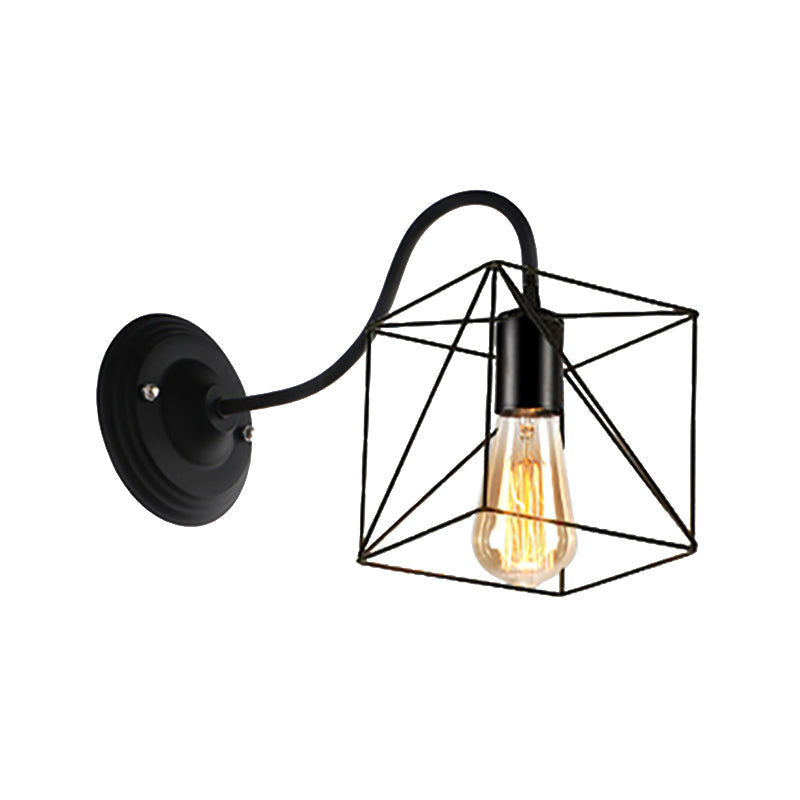 Siopsrl| Black 1 Head Wall Lamp Vintage Industrial Metal Bottle/Rectangular Wall Light Wall Lamp with Wire Frame for Café