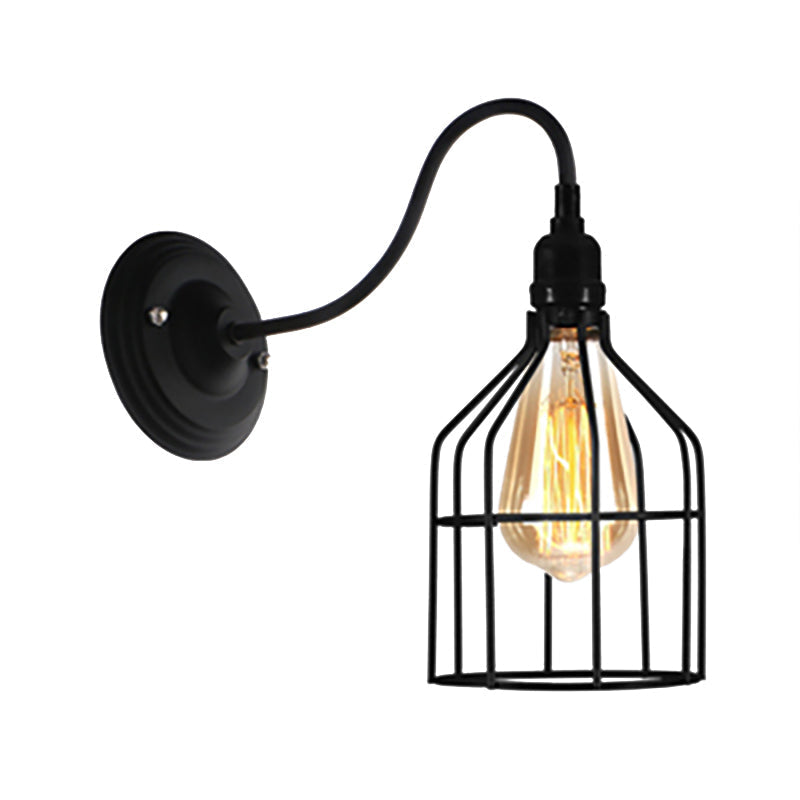 Siopsrl| Black 1 Head Wall Lamp Vintage Industrial Metal Bottle/Rectangular Wall Light Wall Lamp with Wire Frame for Café
