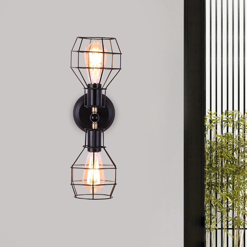 Siopsrl| 2 Heads Metal Wall Lighting Fixture Industrial Black Torpedo Cage Study Wall Mount Light