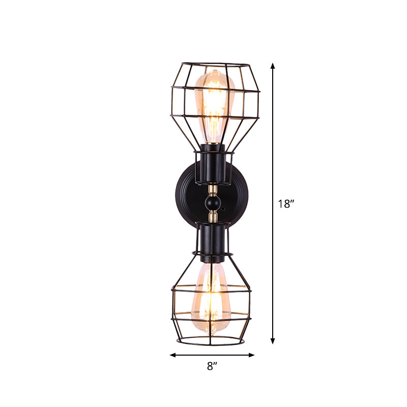 Siopsrl| 2 Heads Metal Wall Lighting Fixture Industrial Black Torpedo Cage Study Wall Mount Light