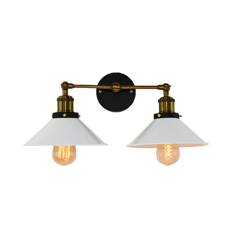 Siopsrl| 2 heads wall light industrial stylish tapered shade metal wall sconces lighting in black/white for living room