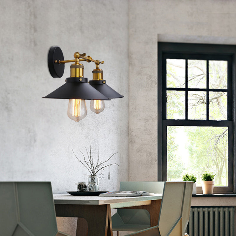Siopsrl| 2 heads wall light industrial stylish tapered shade metal wall sconces lighting in black/white for living room
