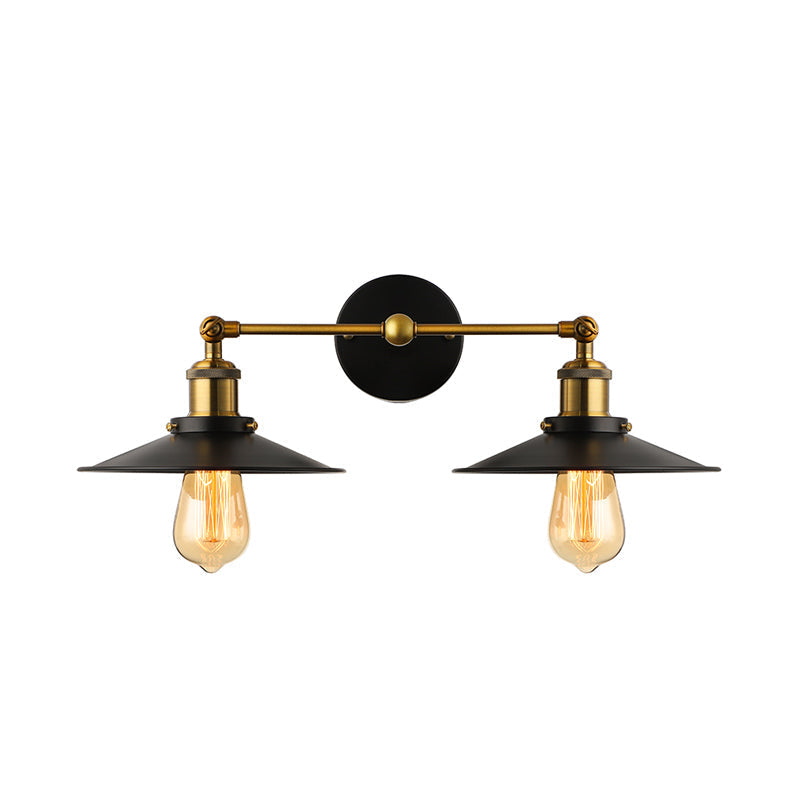 Siopsrl| 2 heads wall light industrial stylish tapered shade metal wall sconces lighting in black/white for living room