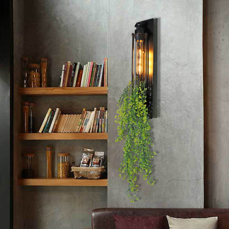 Siopsrl| Tubular Cage Corridor Wall Lighting Farm Iron 1-Head Yellow and Green/White/Purple and White Wall Lamp with Artificial Flower