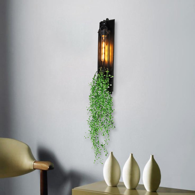 Siopsrl| Tubular Cage Corridor Wall Lighting Farm Iron 1-Head Yellow and Green/White/Purple and White Wall Lamp with Artificial Flower
