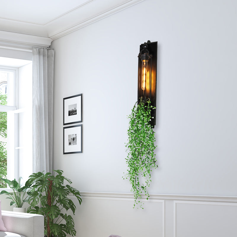 Siopsrl| Tubular Cage Corridor Wall Lighting Farm Iron 1-Head Yellow and Green/White/Purple and White Wall Lamp with Artificial Flower