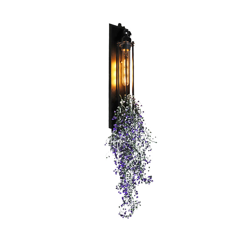 Siopsrl| Tubular Cage Corridor Wall Lighting Farm Iron 1-Head Yellow and Green/White/Purple and White Wall Lamp with Artificial Flower
