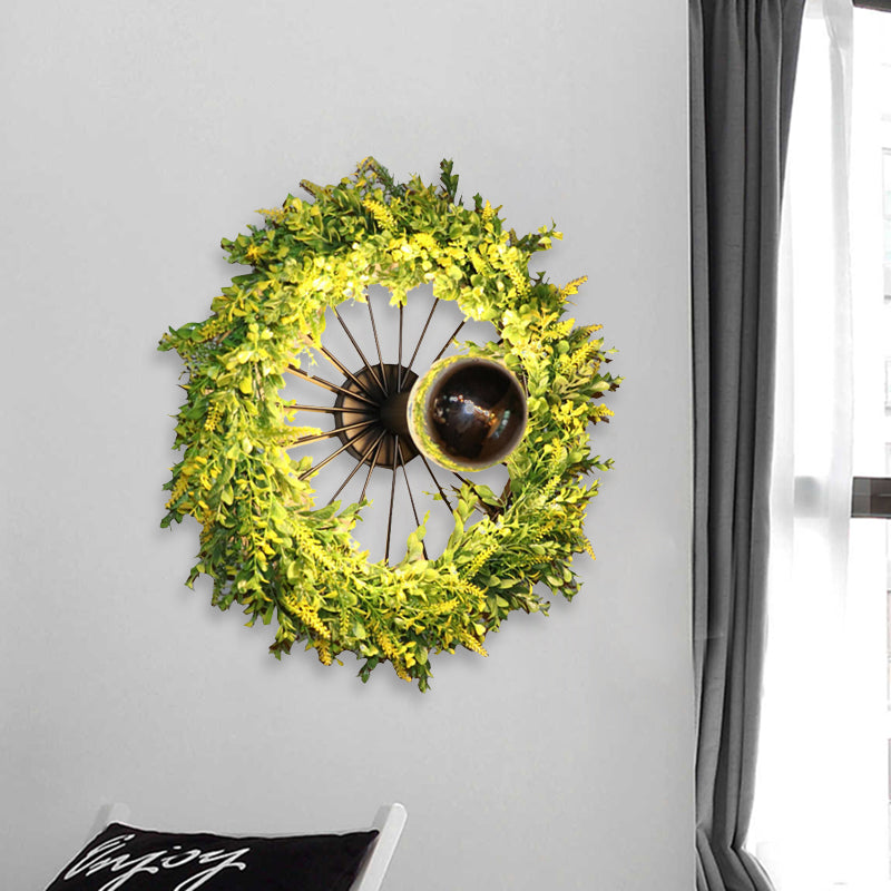 Siopsrl| Green Bike Wall Light Fixture Factory Iron 1 Bulb Restaurant Plant Wall Sconces Lighting Fixture, 16"/19.5" H