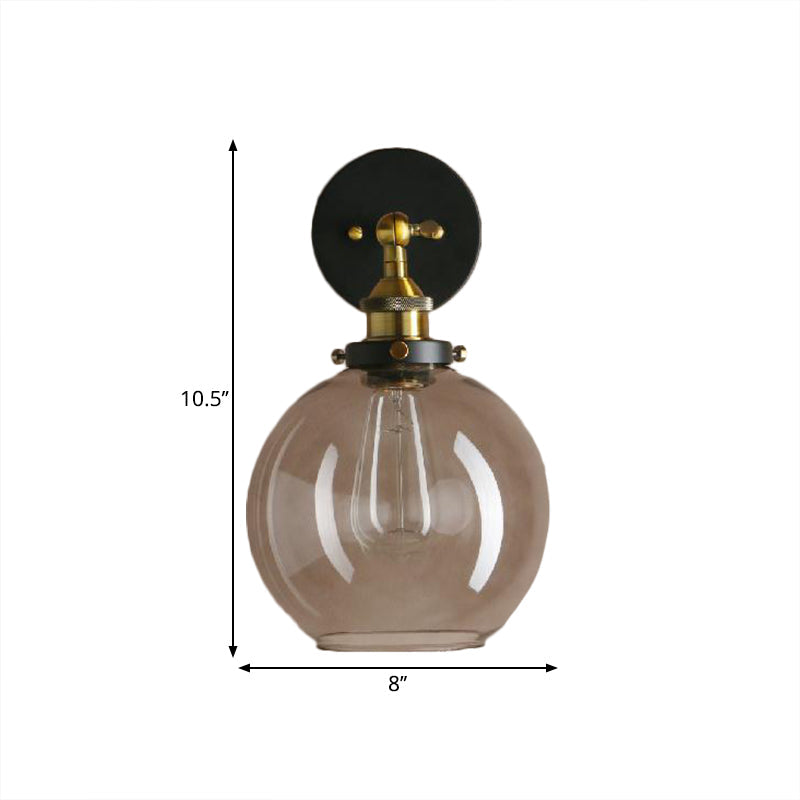 Siopsrl| 1 Light gray glass wall lamp Light industrial black/bridge/copper globe living room lighting fixture