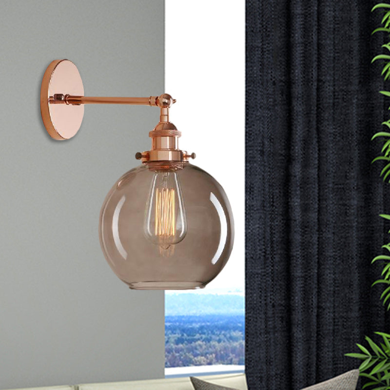 Siopsrl| 1 Light gray glass wall lamp Light industrial black/bridge/copper globe living room lighting fixture