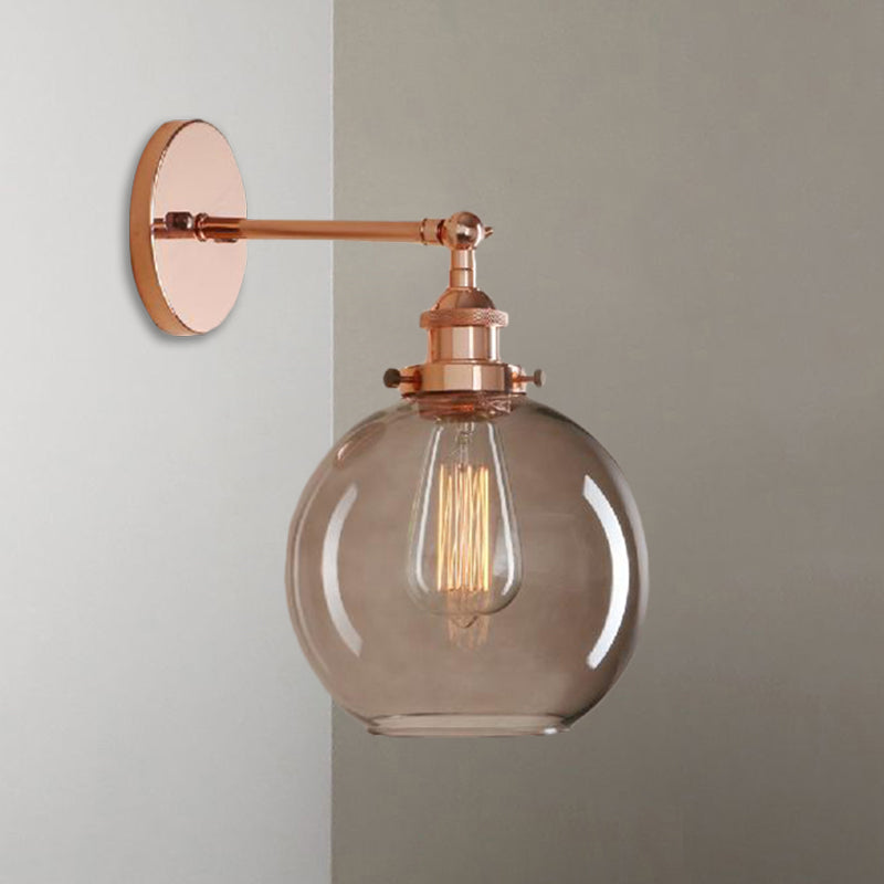 Siopsrl| 1 Light gray glass wall lamp Light industrial black/bridge/copper globe living room lighting fixture
