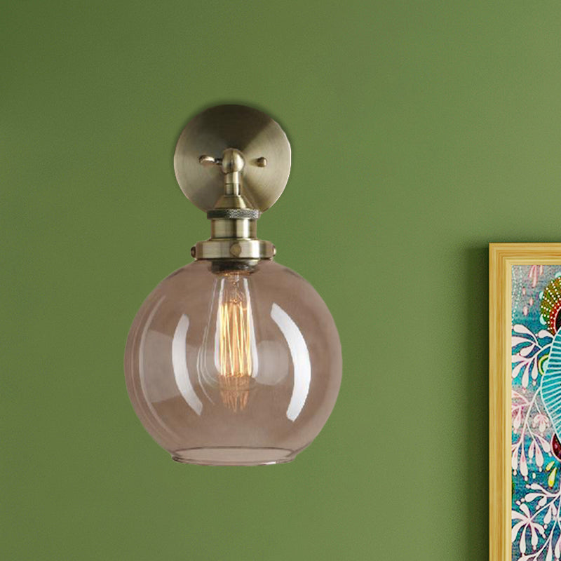 Siopsrl| 1 Light gray glass wall lamp Light industrial black/bridge/copper globe living room lighting fixture