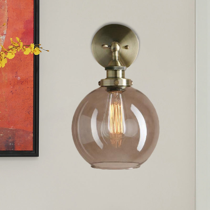 Siopsrl| 1 Light gray glass wall lamp Light industrial black/bridge/copper globe living room lighting fixture