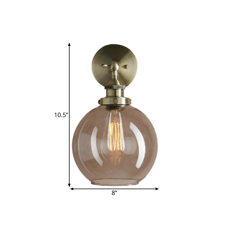 Siopsrl| 1 Light gray glass wall lamp Light industrial black/bridge/copper globe living room lighting fixture