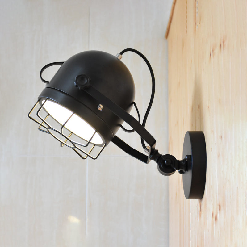 Siopsrl| Black 1 Head Wall Lighting Vintage Metal Dome Shade Adjustable Wall Lamp with Wire Frame for Hallway