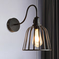 Siopsrl| Gooseneck Arm Metal Wall Light with Bell Cage Shade Retro 1 Light Dining Room Wall Lamp in Black