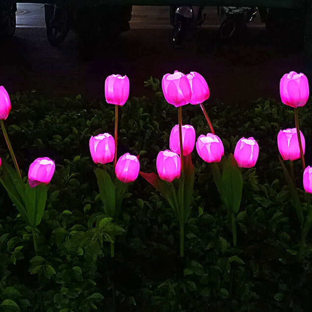 Siopsrl| Solar Tulip Lawn Light Outdoor Garden LED Tulip Flower Light Ground Stake Landscape Light