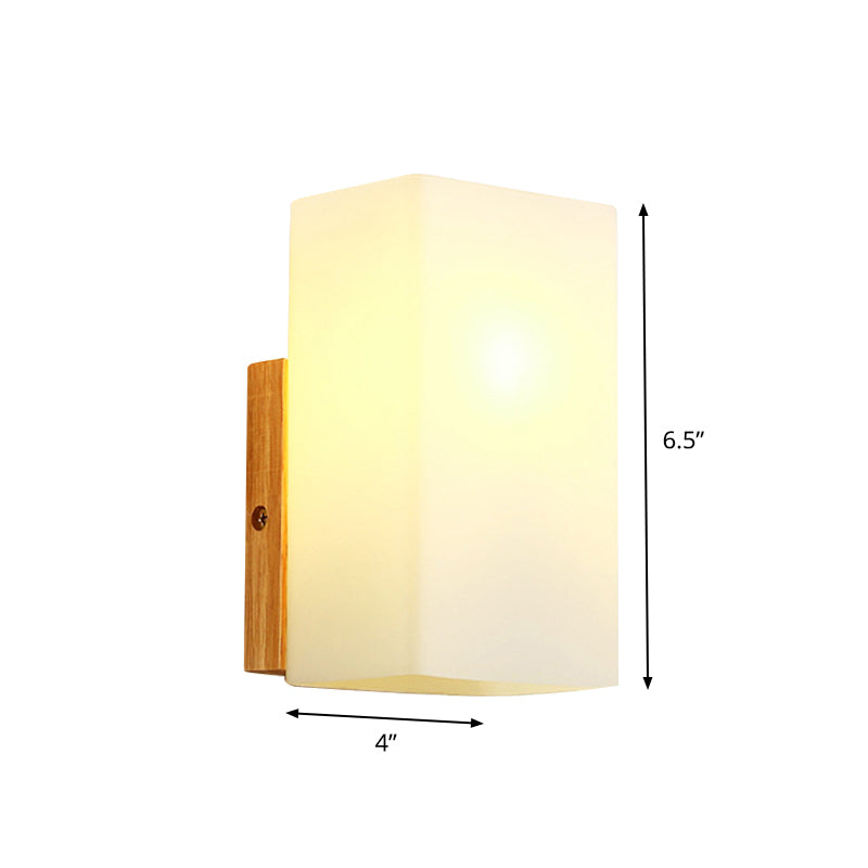 Siopsrl| Cube Wall Mount Light Fixture Minimalism Opal Glass 1 Main Color Beige Surface Wall Lamp with Wooden Detail