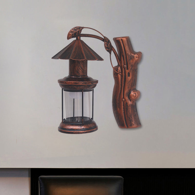 Siopsrl| 1 Light Clear Glass Wall Sconces Light Retro Coastal Black/Copper Petroleum Hallway Lighting Fixture