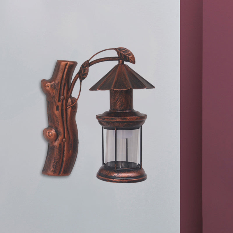 Siopsrl| 1 Light Clear Glass Wall Sconces Light Retro Coastal Black/Copper Petroleum Hallway Lighting Fixture