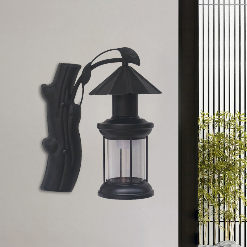 Siopsrl| 1 Light Clear Glass Wall Sconces Light Retro Coastal Black/Copper Petroleum Hallway Lighting Fixture