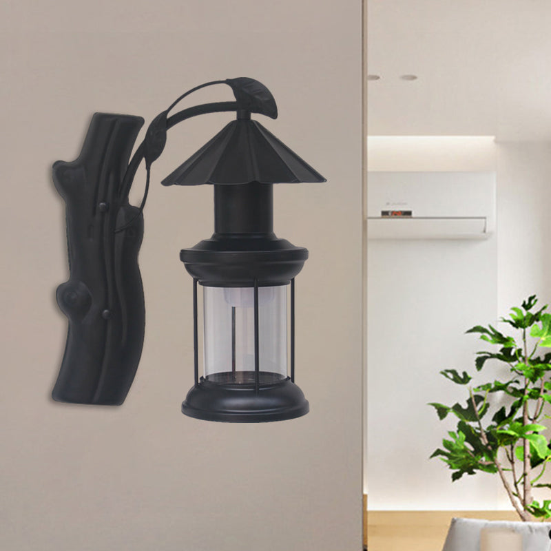 Siopsrl| 1 Light Clear Glass Wall Sconces Light Retro Coastal Black/Copper Petroleum Hallway Lighting Fixture