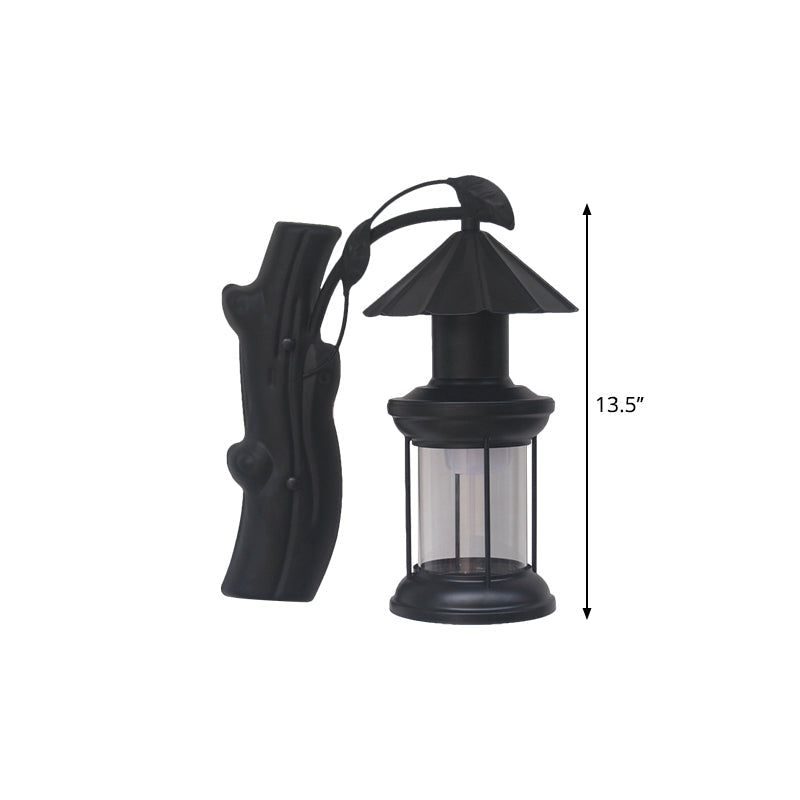 Siopsrl| 1 Light Clear Glass Wall Sconces Light Retro Coastal Black/Copper Petroleum Hallway Lighting Fixture