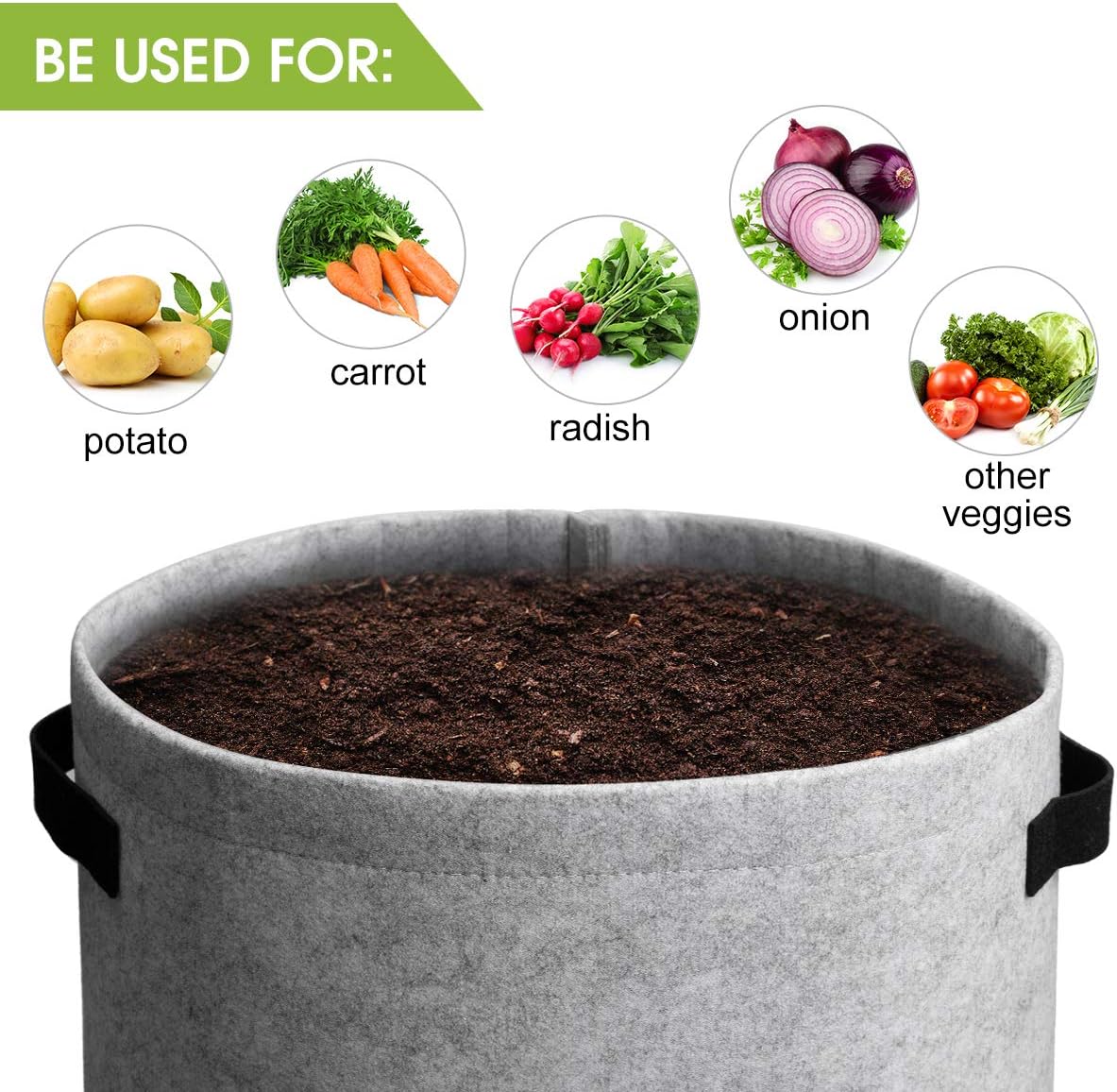 Siopsrl| 5/7/10/15 Gallon Potato Planting Growing Thickened Nonwoven Plant Fabric Pot Nursery Bags for Home Gardening