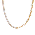 Siopsrl| 18k Paperclip Chain Tennis Necklace, Bracelet, and Earrings