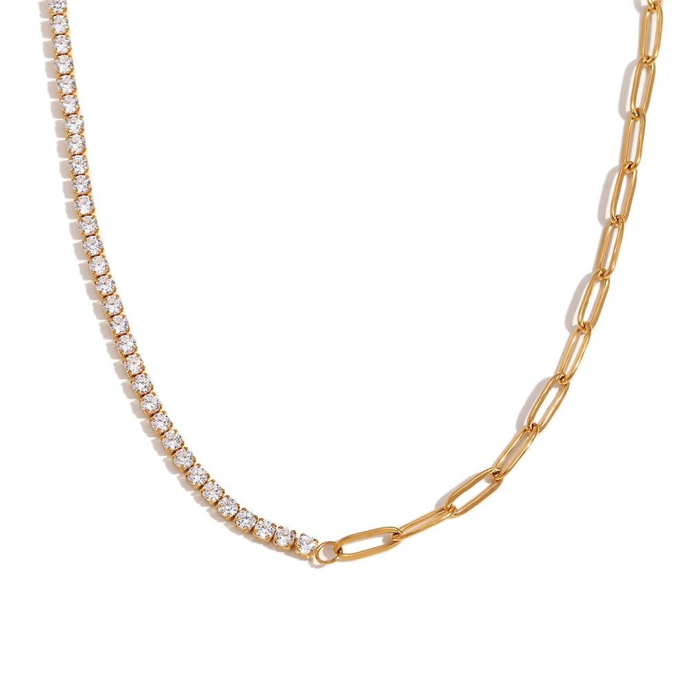 Siopsrl| 18k Paperclip Chain Tennis Necklace, Bracelet, and Earrings