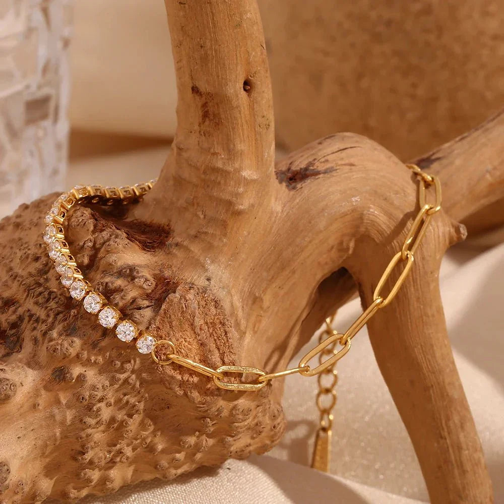 Siopsrl| 18k Paperclip Chain Tennis Necklace, Bracelet, and Earrings