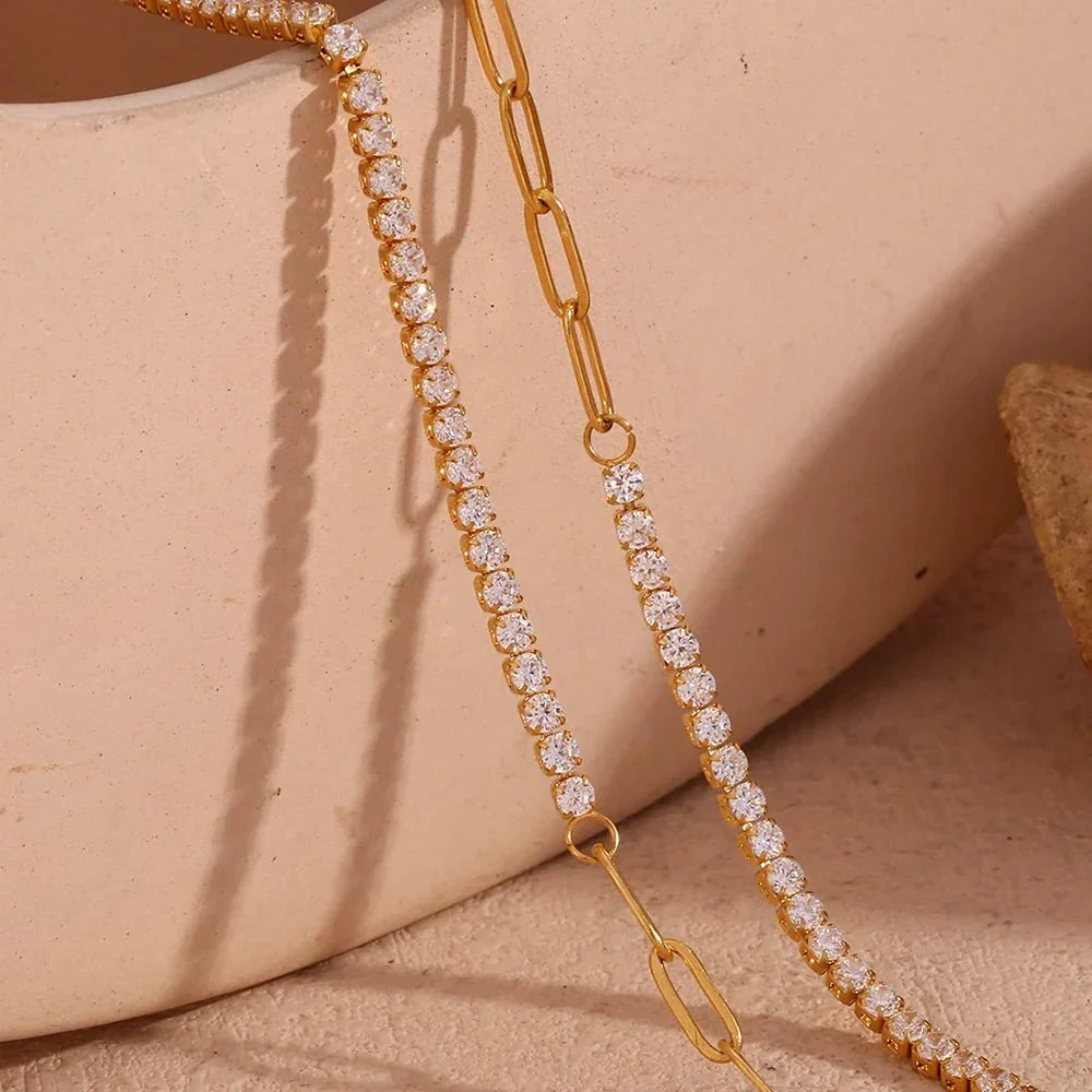 Siopsrl| 18k Paperclip Chain Tennis Necklace, Bracelet, and Earrings