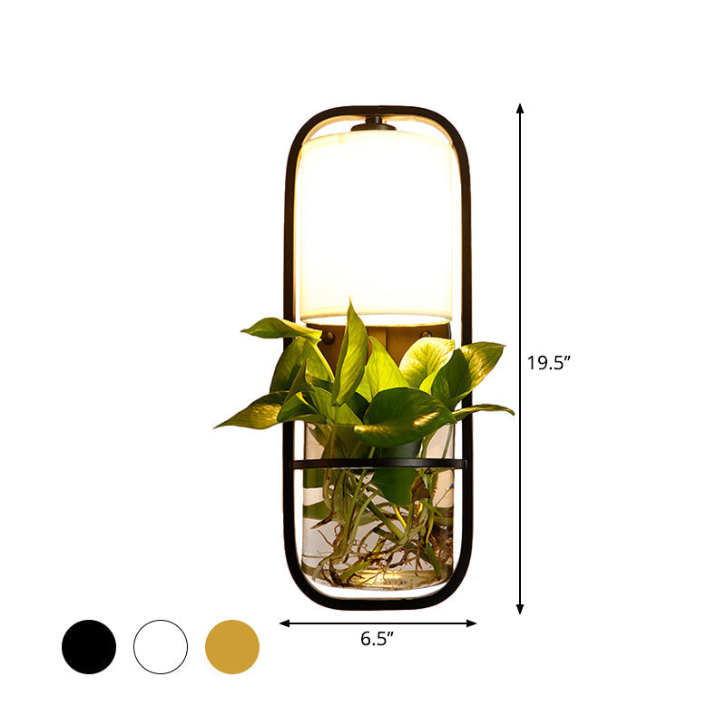 Siopsrl| 1 Bulb Cylindrical Wall Lamp Lodge Black/White/Gold Fabric Wall Light with Warm/White Light and Plant Pot