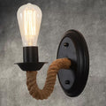Siopsrl| Black 1 Bulb Wall Lamp Fixture Lodge Metal Oval/Round Back Plate Wall Light with Curved Rope Arm
